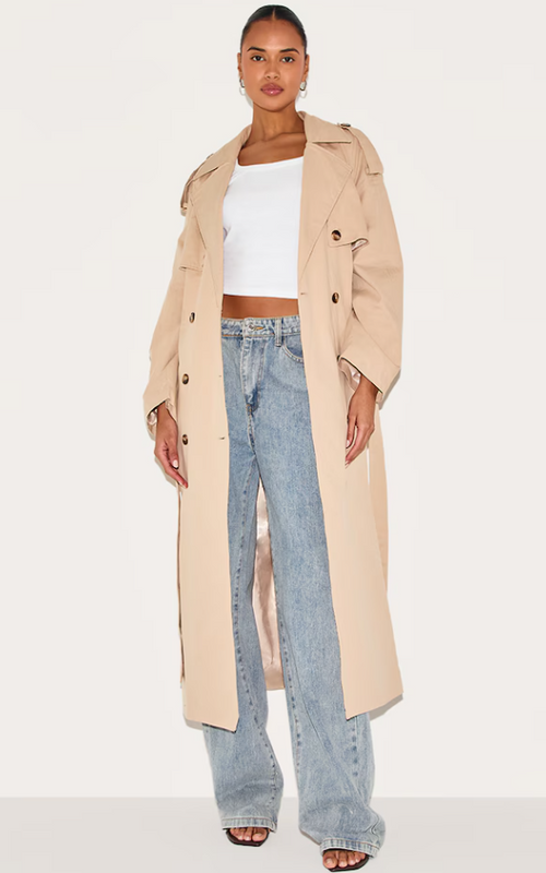Ulappa Beige Belted Double Breasted Trench Coat