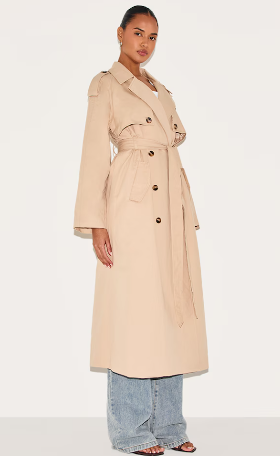 Ulappa Beige Belted Double Breasted Trench Coat